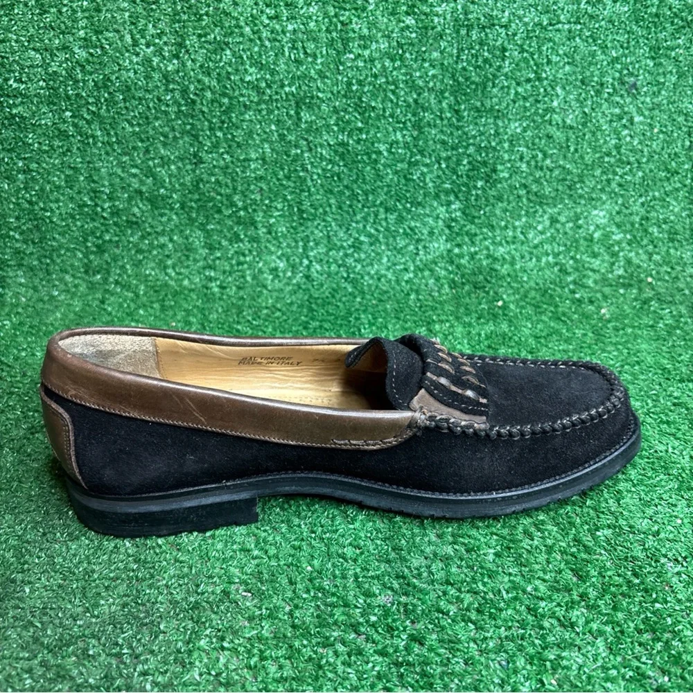 Bally Vintage Black Suede Leather Loafers Shoes Mens 7.5 Made In Italy‎